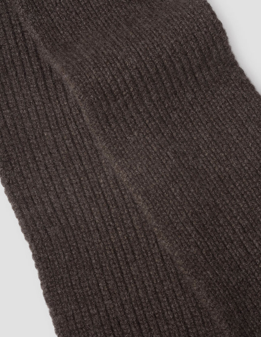 Dark brown knitted chain cashmere ribbed scarf, fabric swatch.