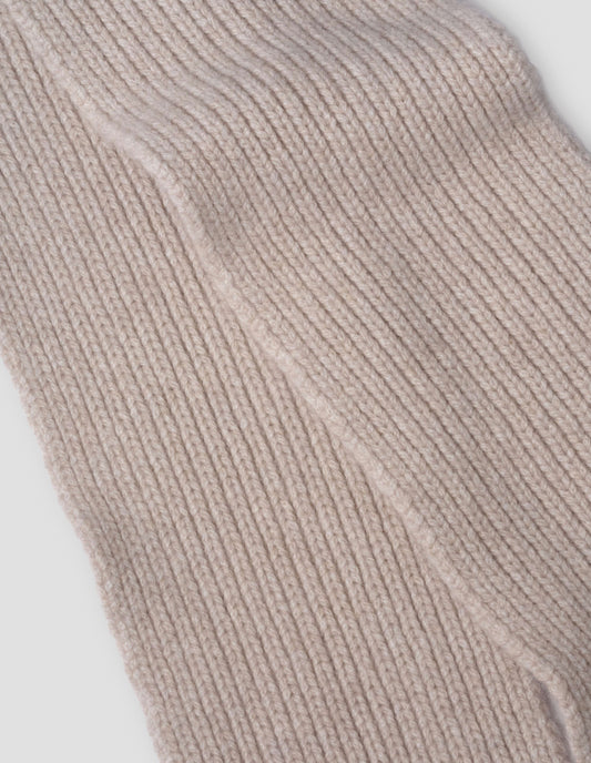 Beige knitted chain cashmere ribbed scarf, fabric swatch.