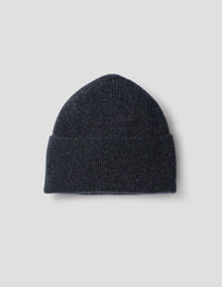 RIBBED BEANIE | MERINO CASHMERE TWIST | NAVY / CHARCOAL TWIST