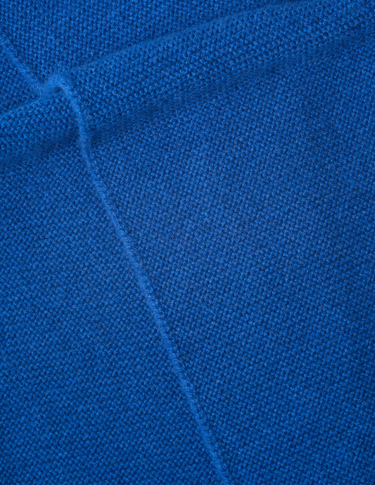 Blue merino cashmere knitted scarf fabric swatch.