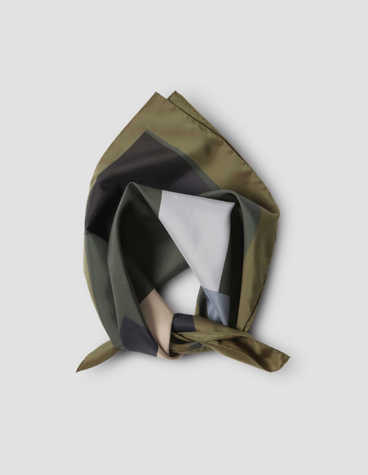 COLLAGE PRINT SCARF | SILK | MULTI / KHAKI GREEN