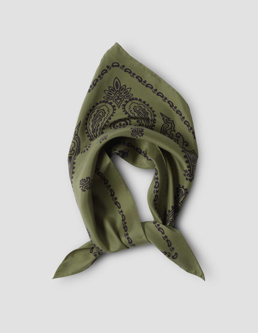 GRAPHIC BANDANA SCARF | SILK | WARM KHAKI / BLACK