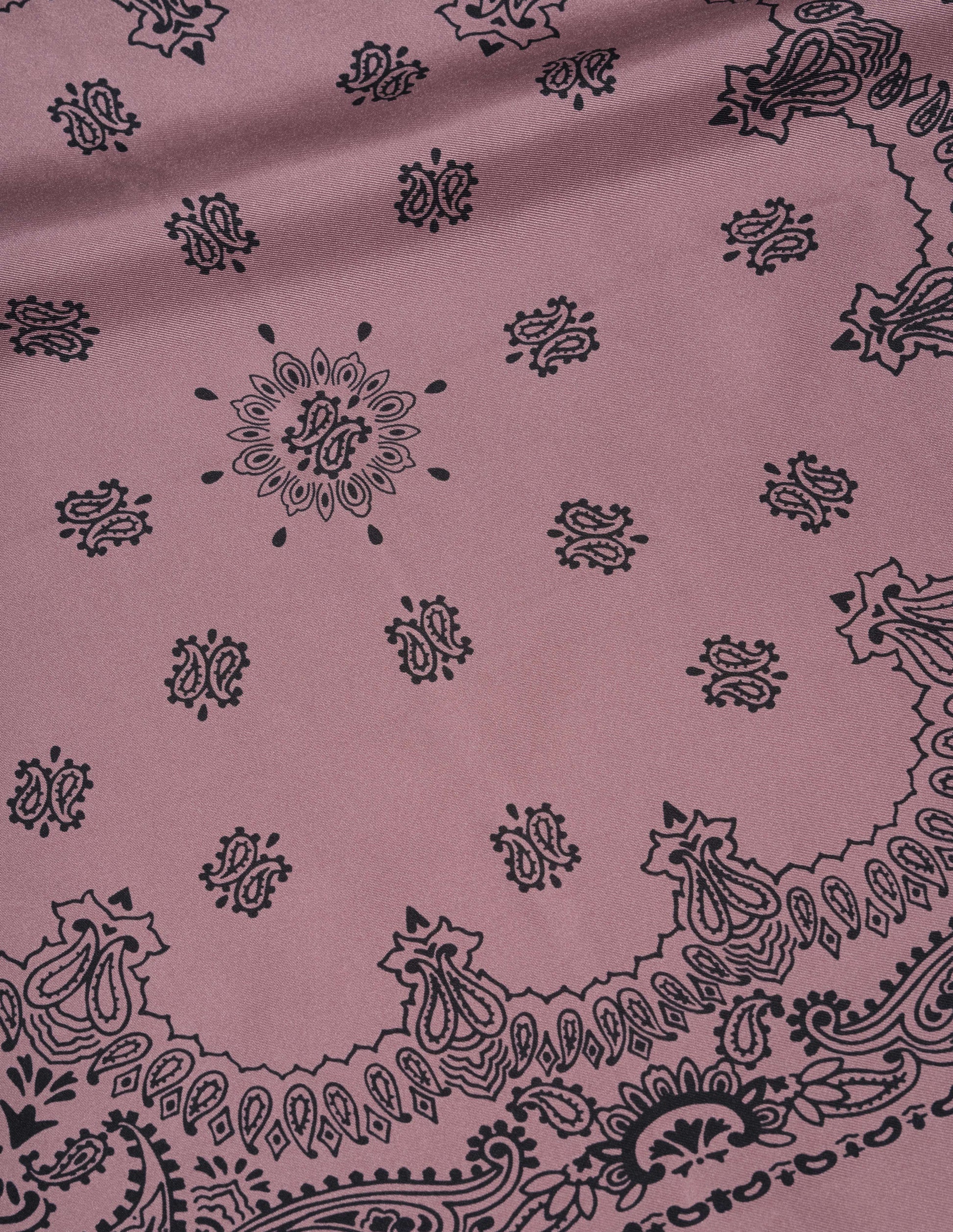 Pink paisley bandana silk twill scarf, fabric swatch.