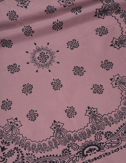 Pink paisley bandana silk twill scarf, fabric swatch.