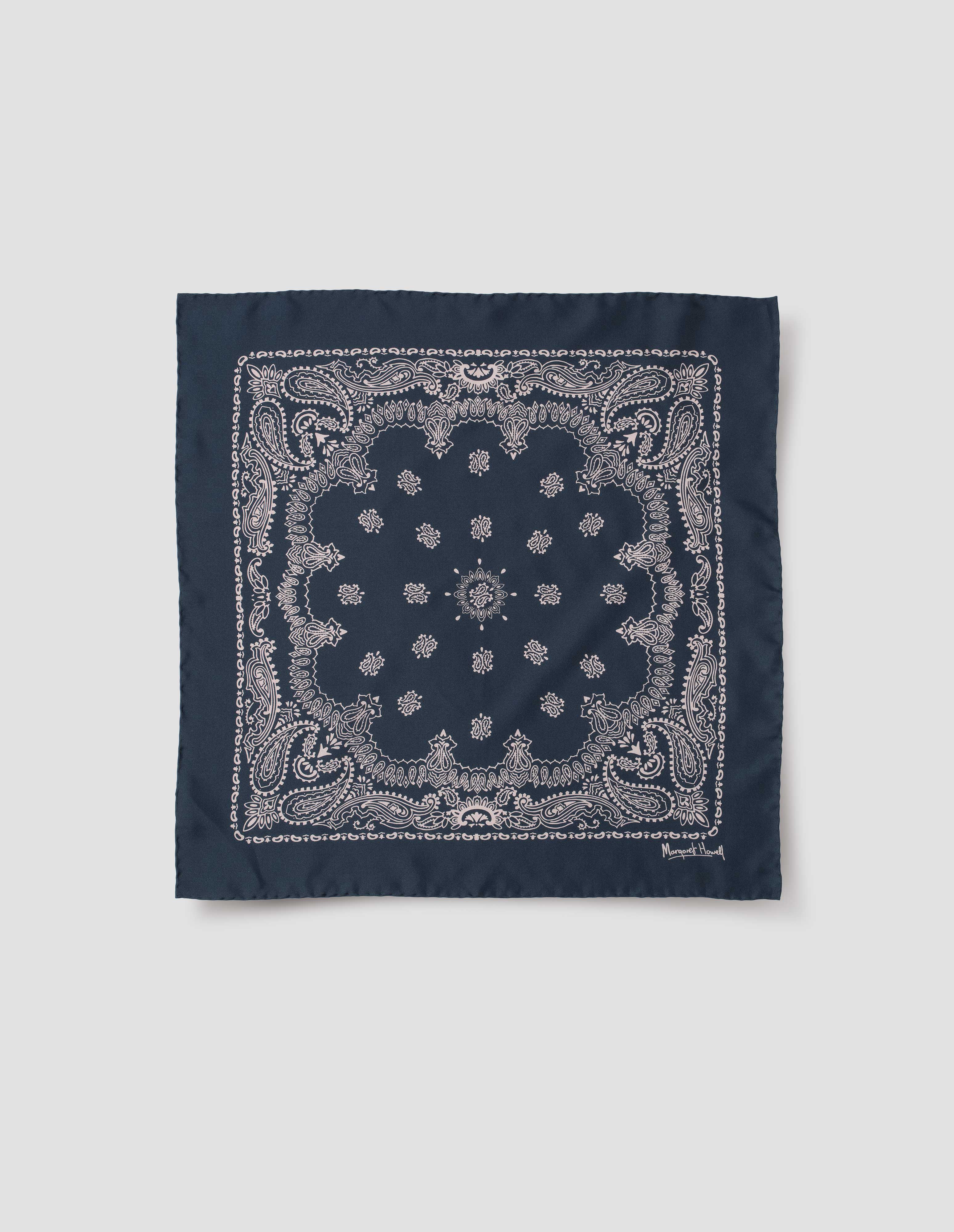 Navy and stone silk twill Paisley Bandana | Margaret Howell