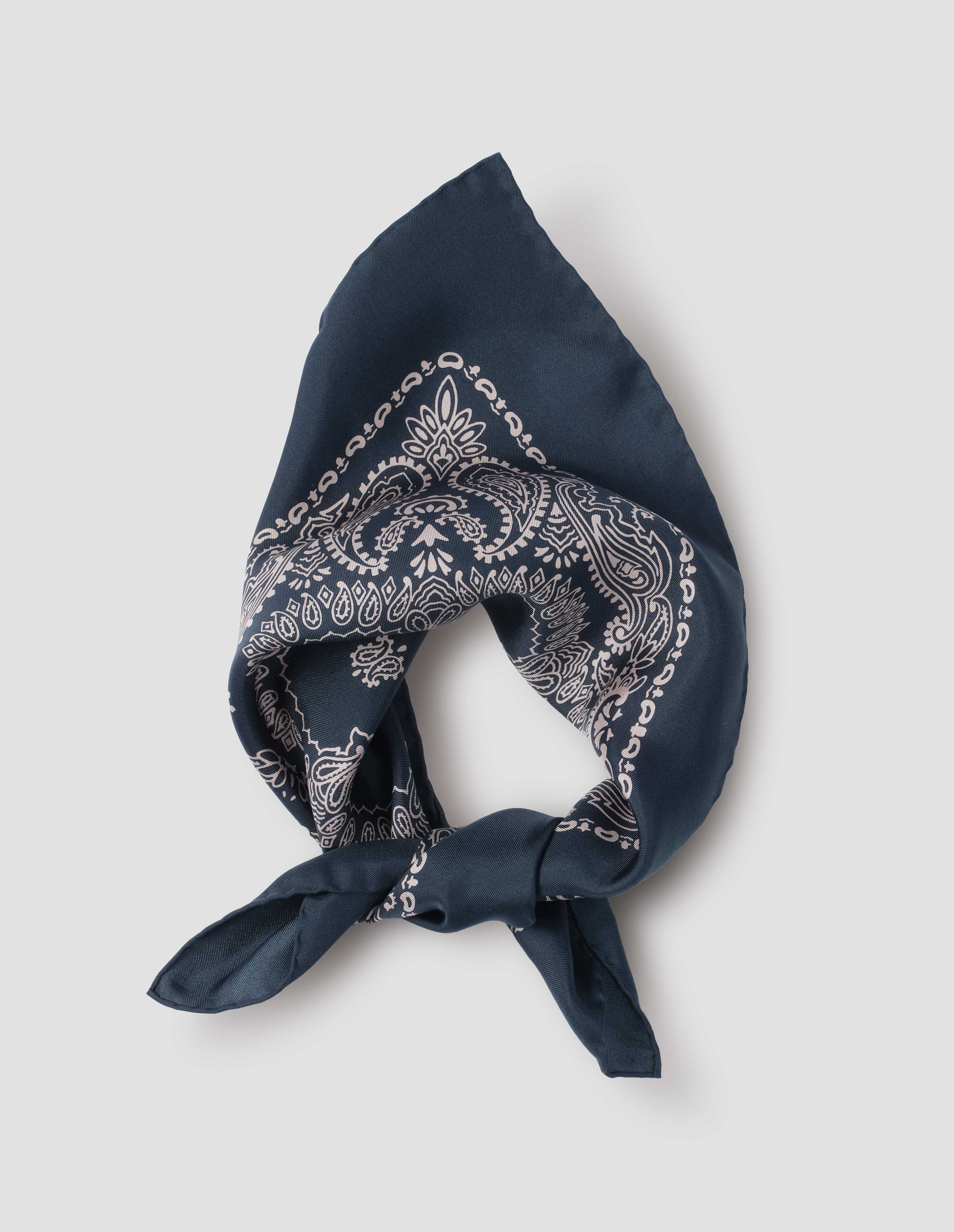 Navy and stone silk twill Paisley Bandana | Margaret Howell