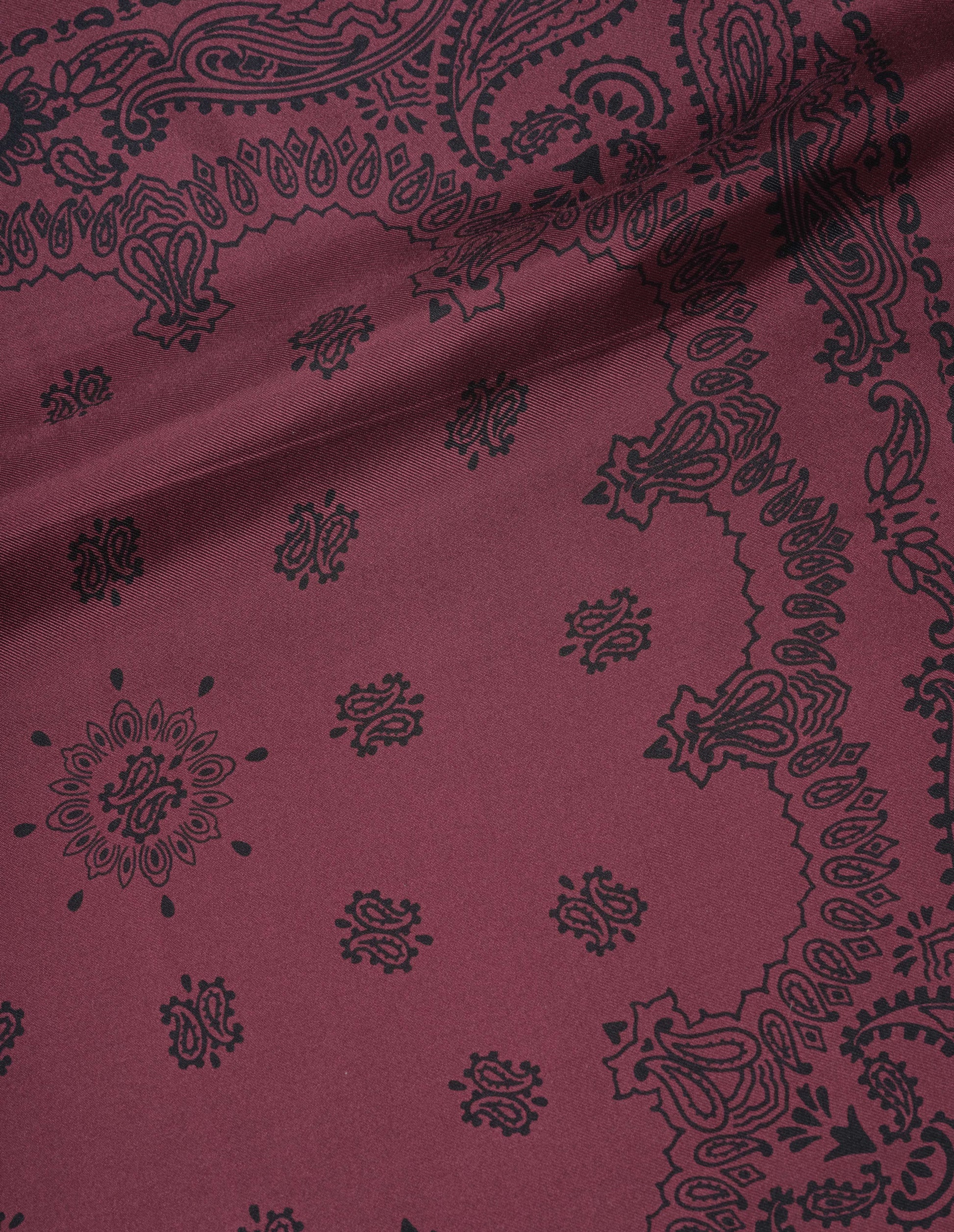 Dark pinkish red paisley bandana silk twill scarf, fabric swatch.