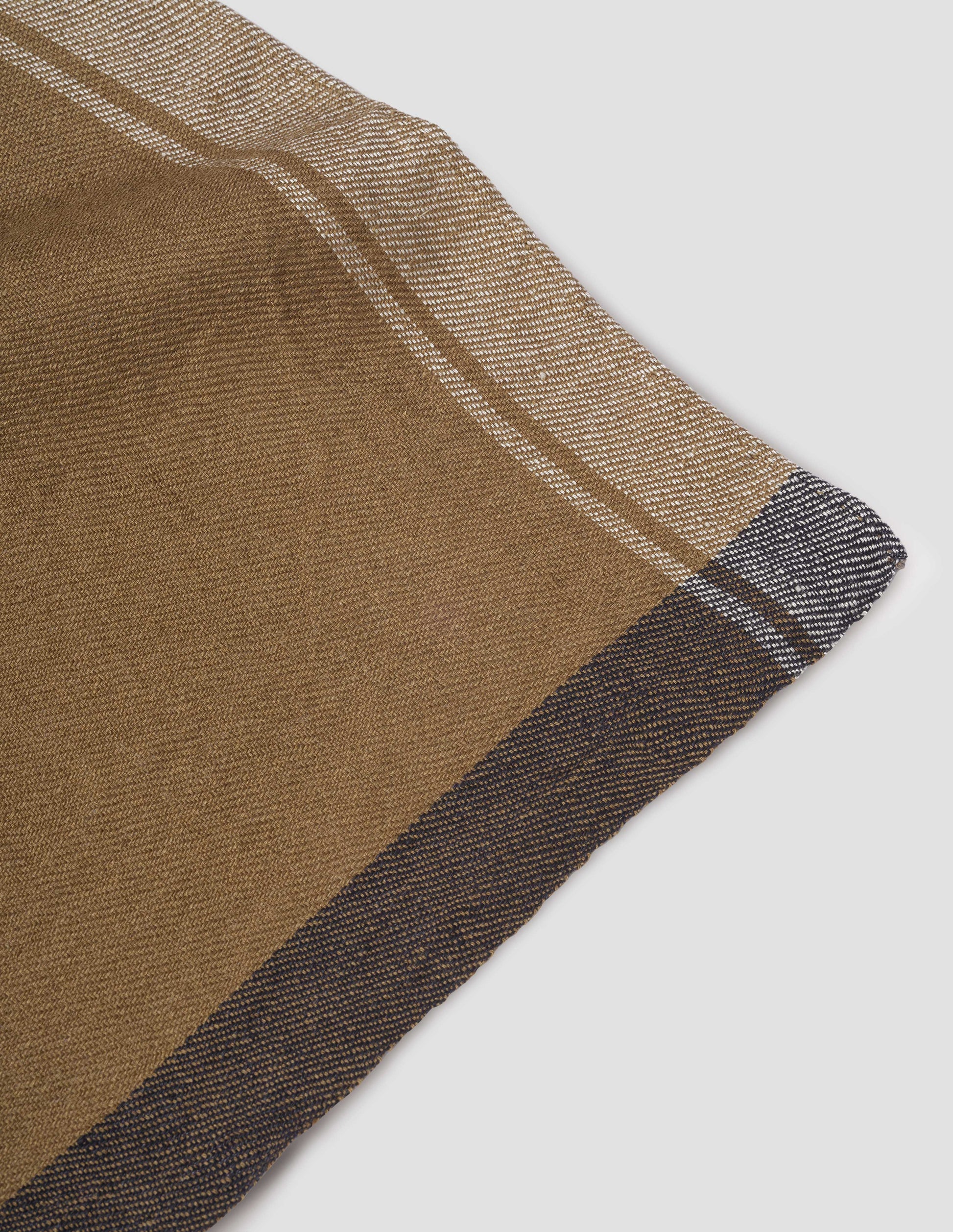 Brown white and black linen scout scarf, fabric swatch.