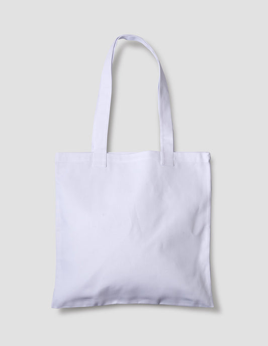 White cotton tote bag. Back flat lay view.