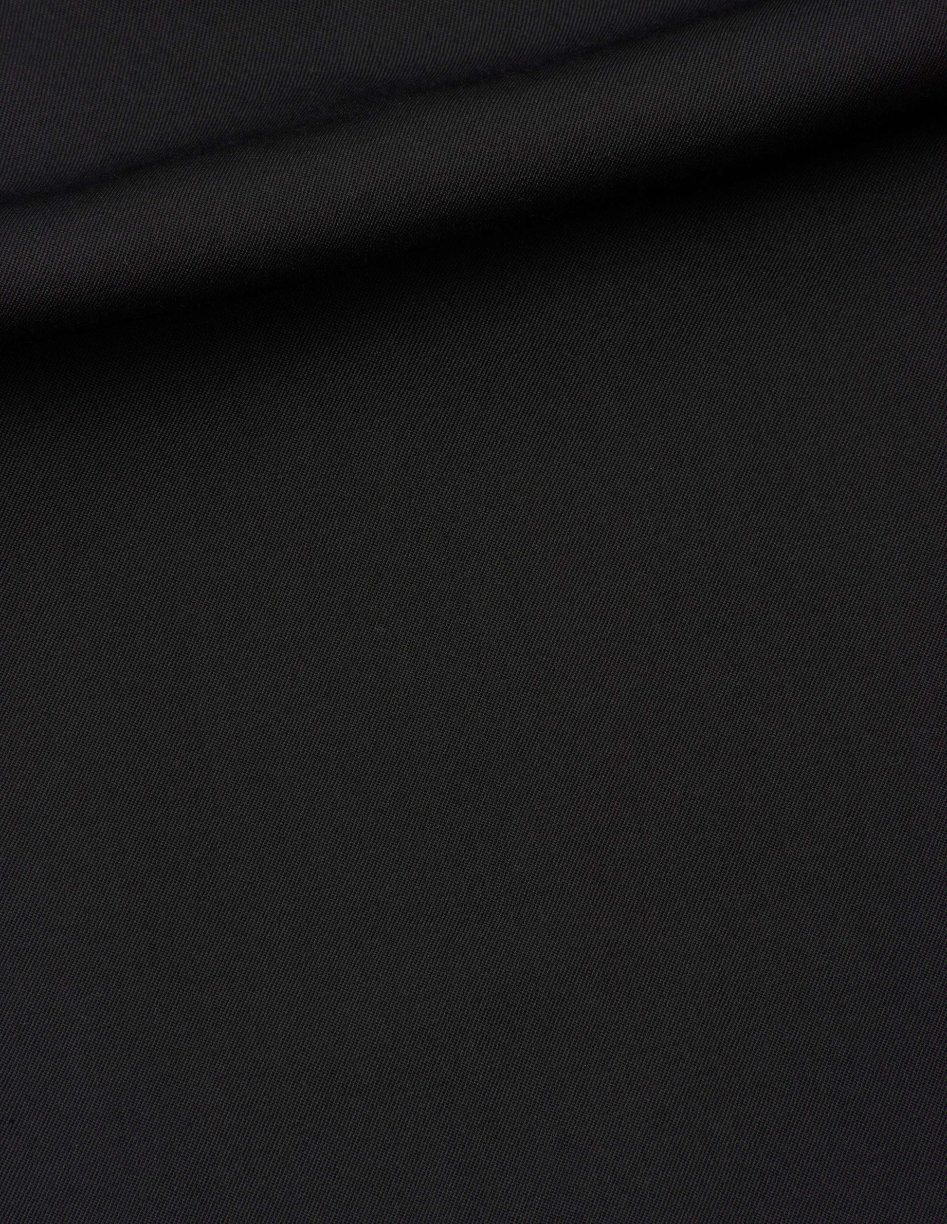 Black fluid wool twill trousers, fabric swatch.