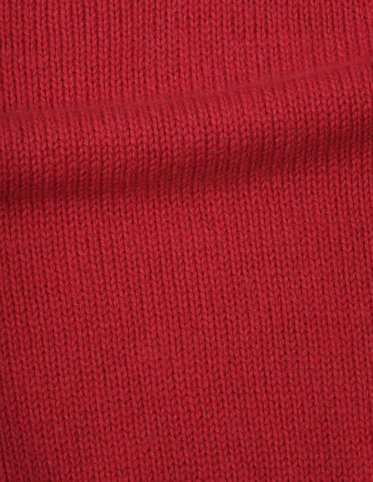 Red high neck jumper British wool fabric swatch.