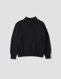MHL. CHUNKY BUTTON NECK SWEATER | BRITISH WOOL
 | BLACK