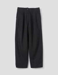 MHL. CINCH BACK TROUSERS | COTTON WOOL DRILL | OFF BLACK