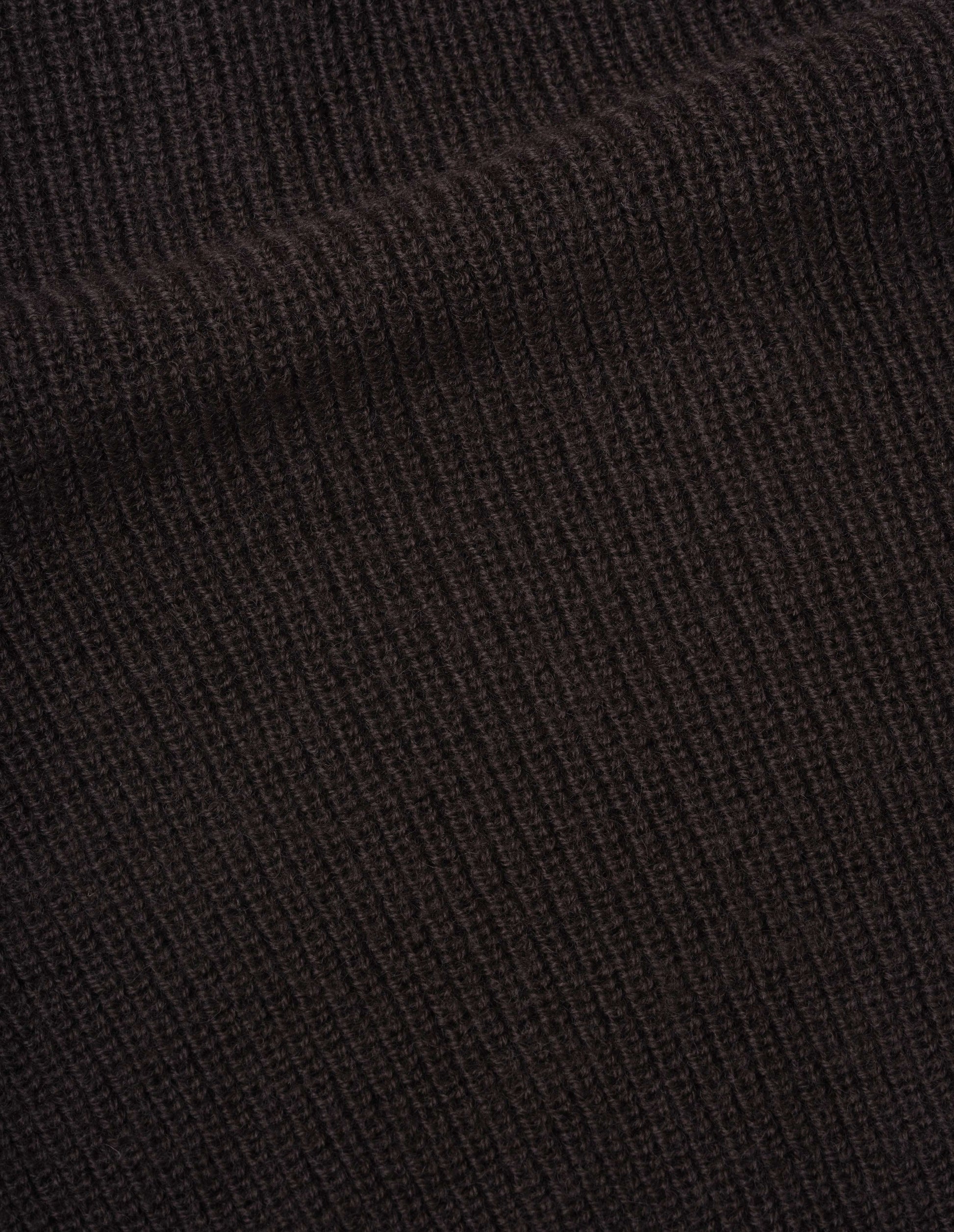 Brown virgin wool collared cardigan, fabric swatch.