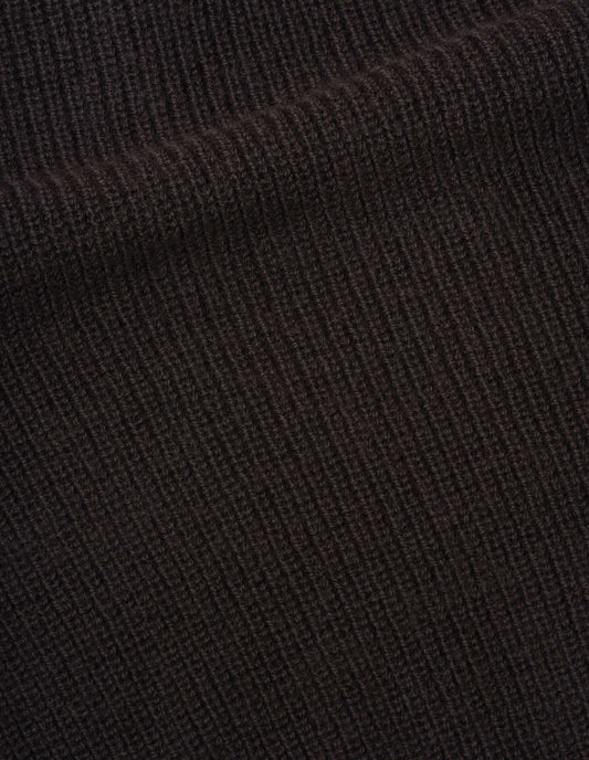 Brown virgin wool collared cardigan, fabric swatch.