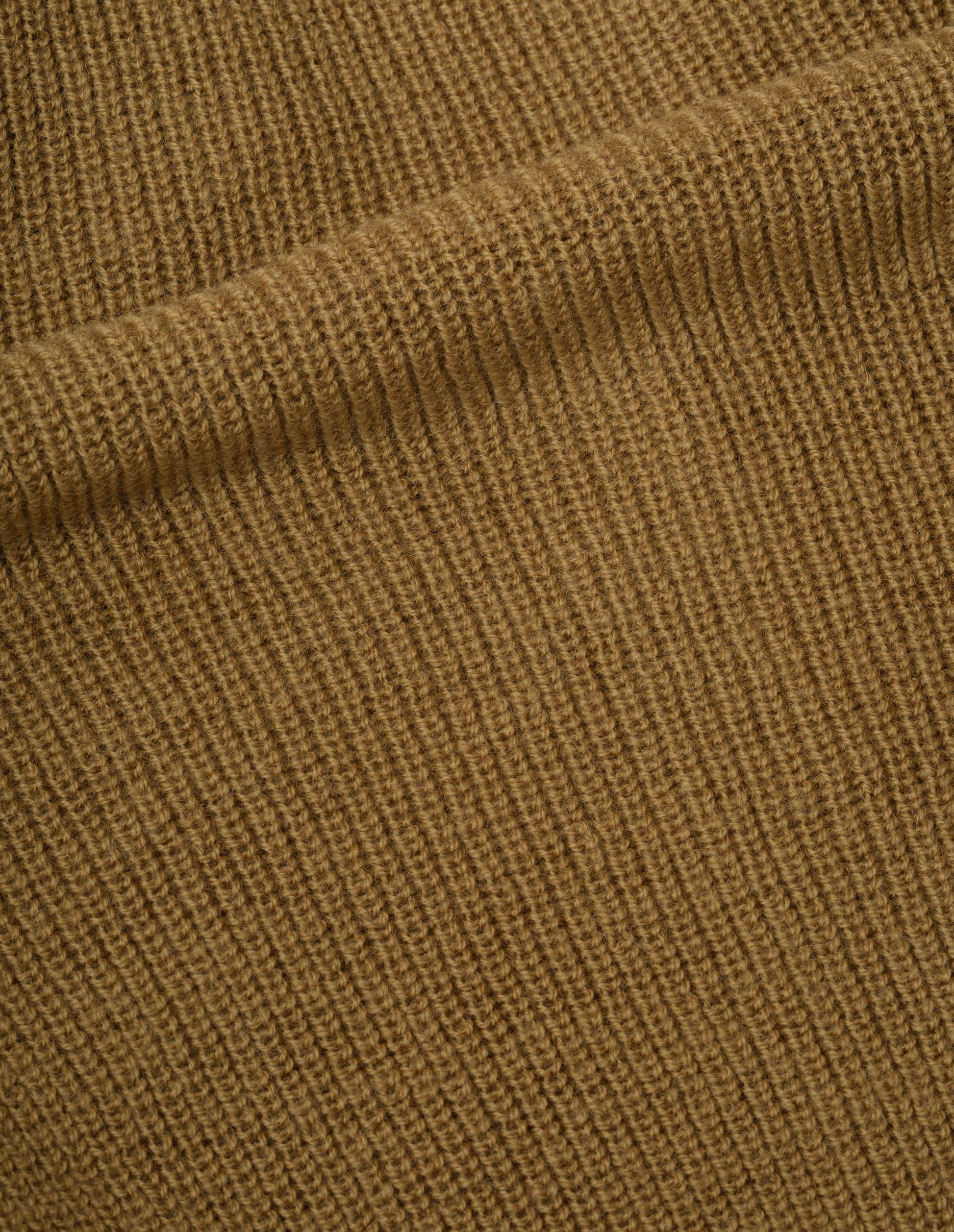 Yellow virgin wool collared cardigan, fabric swatch.