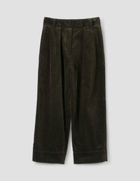 MHL. PLEATED CROP TROUSERS | HEAVY CORDUROY | DARK OLIVE