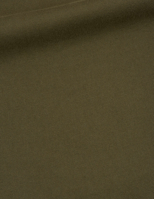 Green cotton wool drill trouser, fabric swatch.