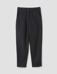 MHL. TAB WAIST TAPERED TROUSERS | COTTON WOOL DRILL | OFF BLACK