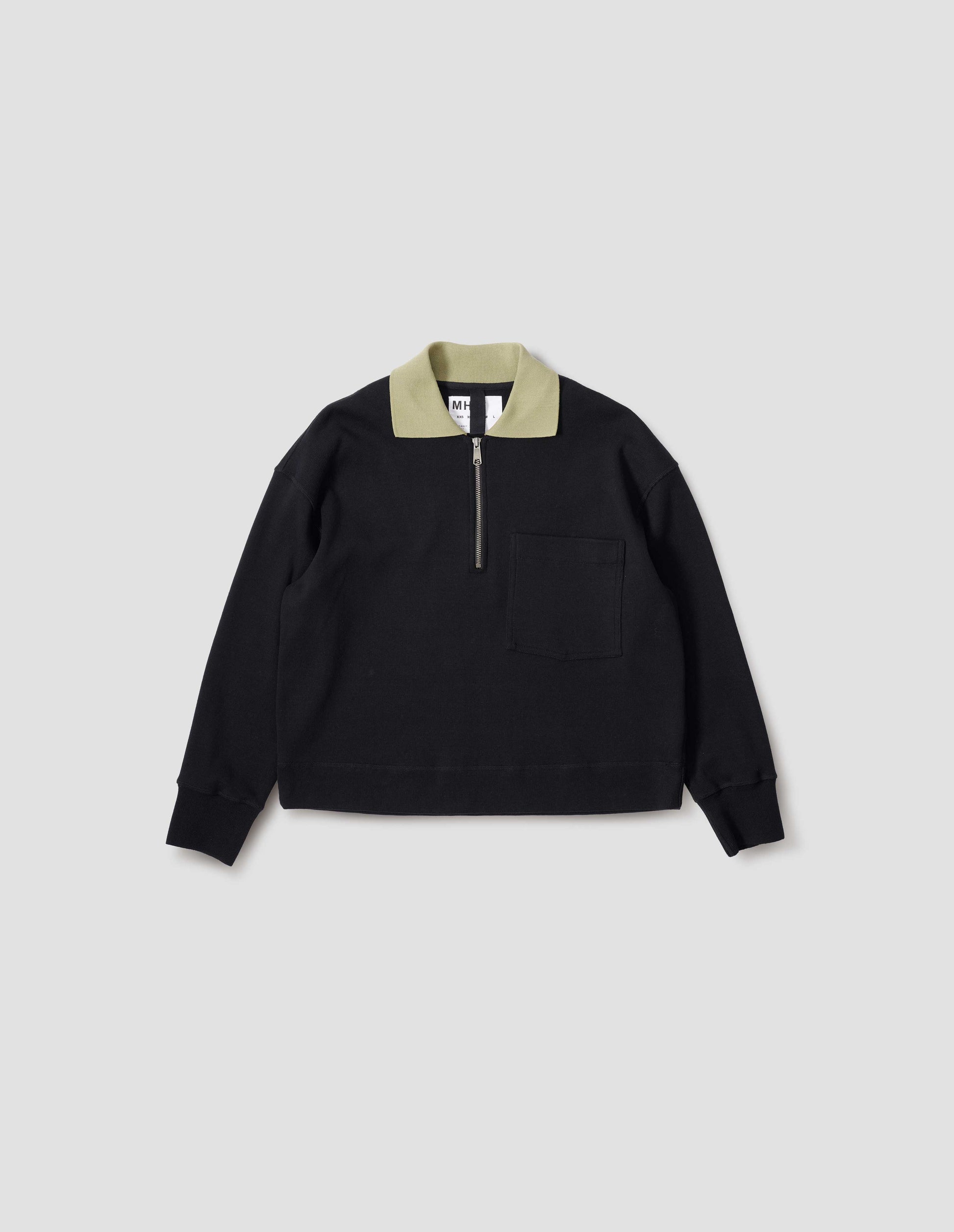 Black dry cotton rib zip polo | MHL. by Margaret Howell