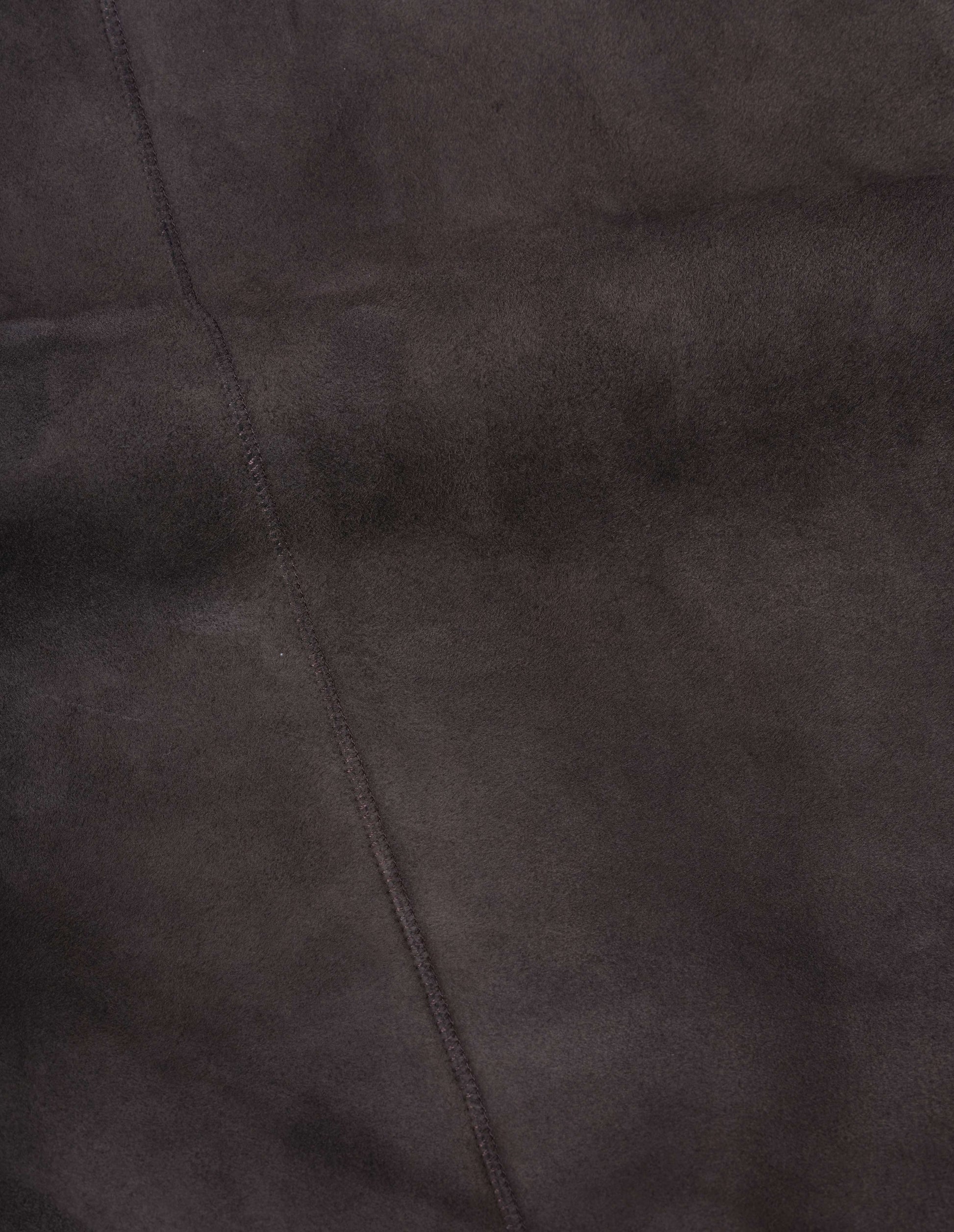 Brown sheepskin car coat fabric swatch.