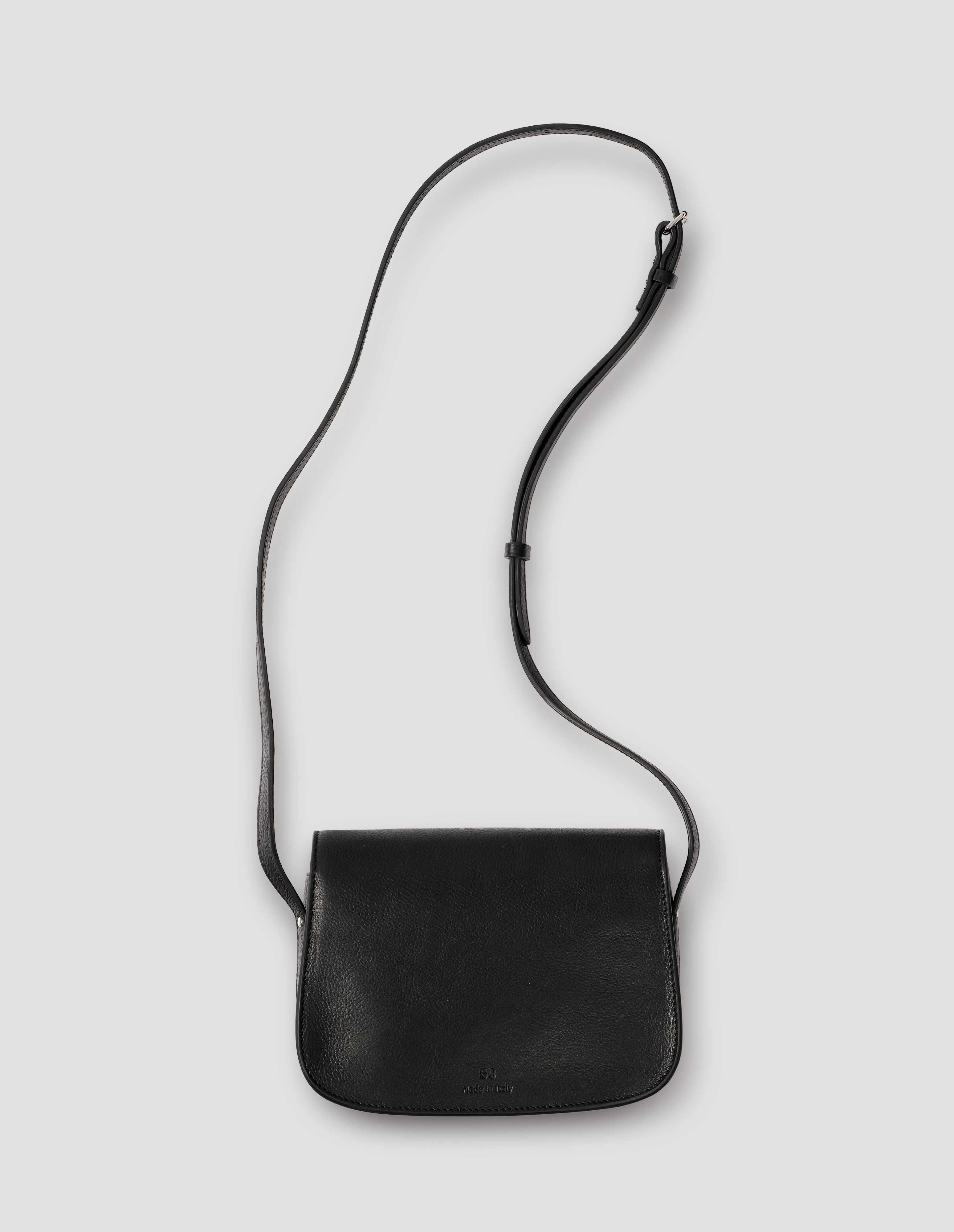 Black fine grain leather Small Pleat Pocket Satchel