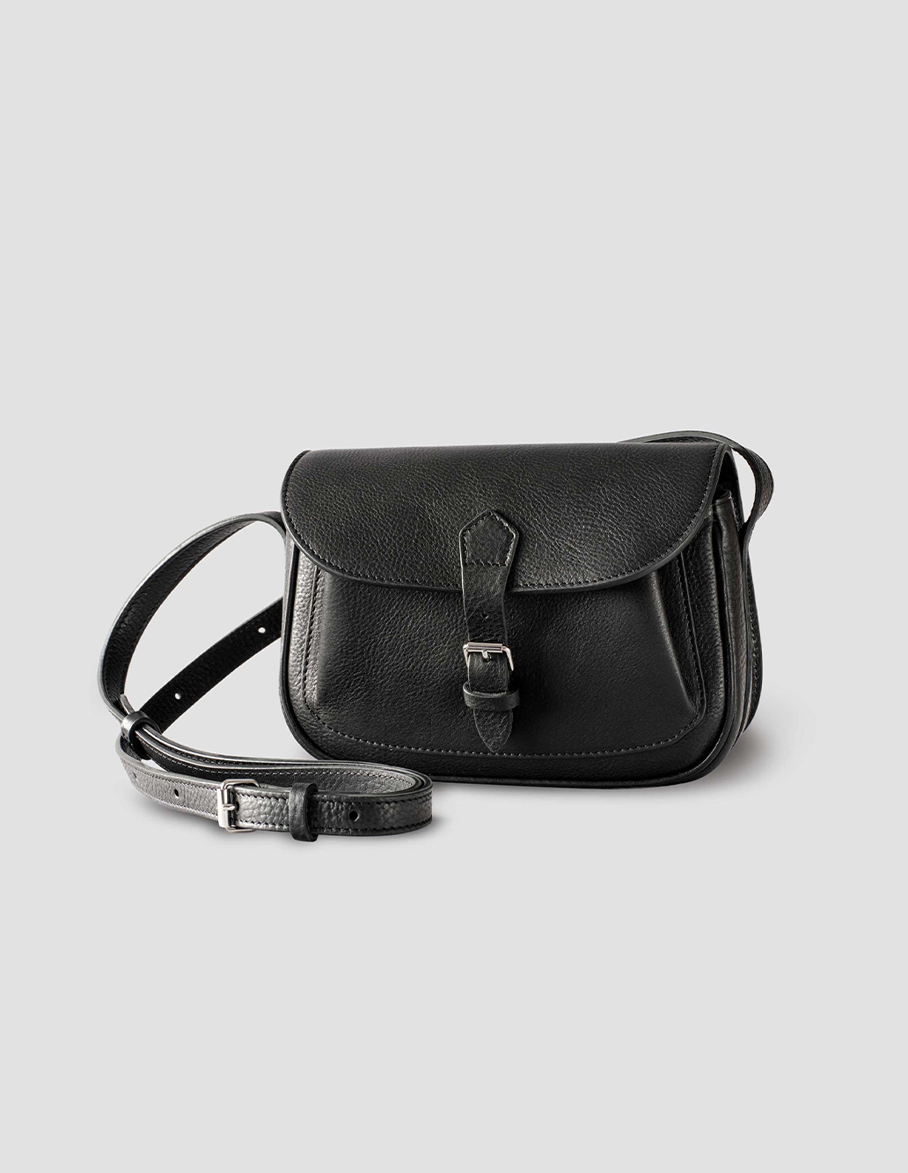 Black fine grain leather Small Pleat Pocket Satchel Margaret Howell