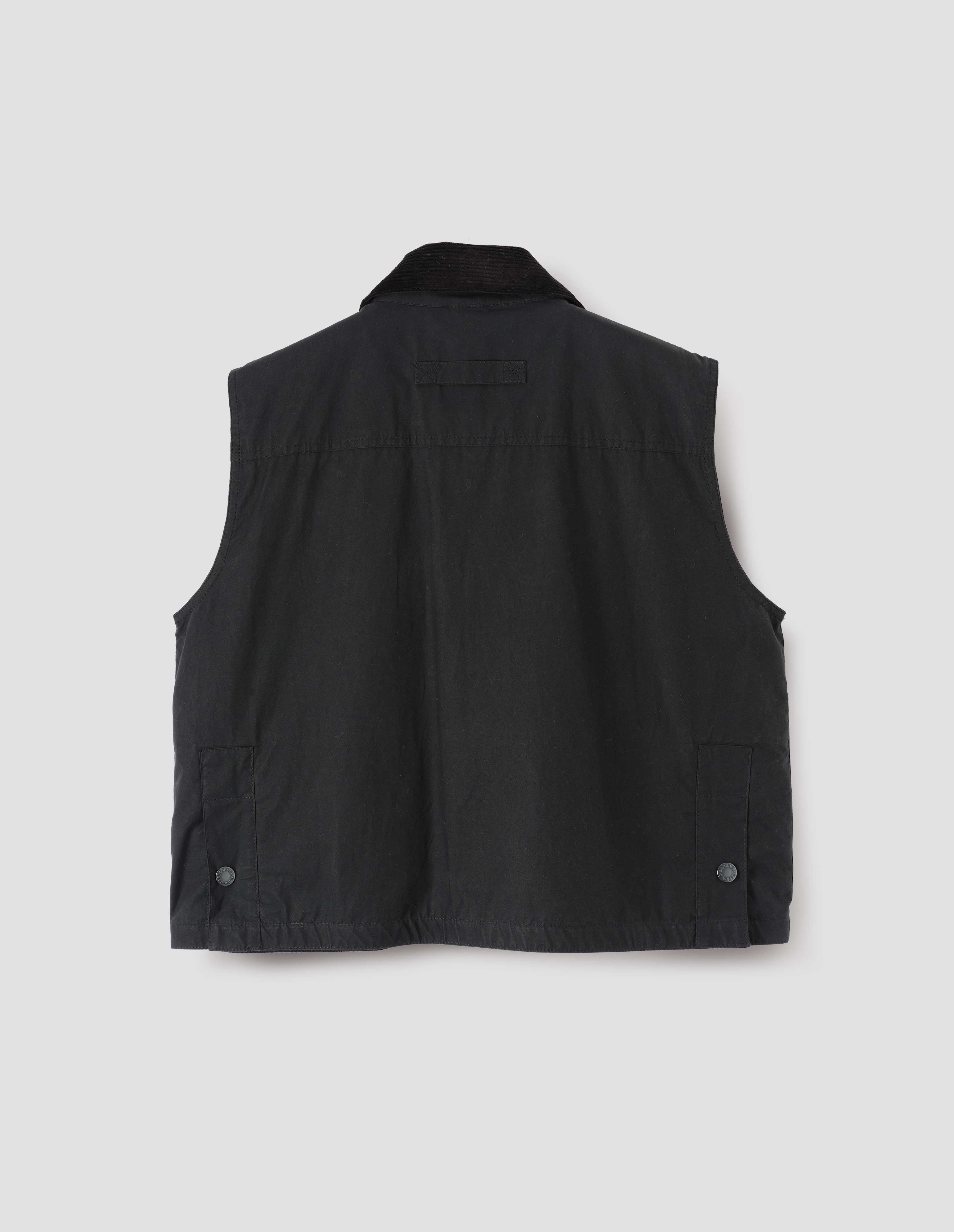 Black dry wax cotton Bedale Gilet | Margaret Howell