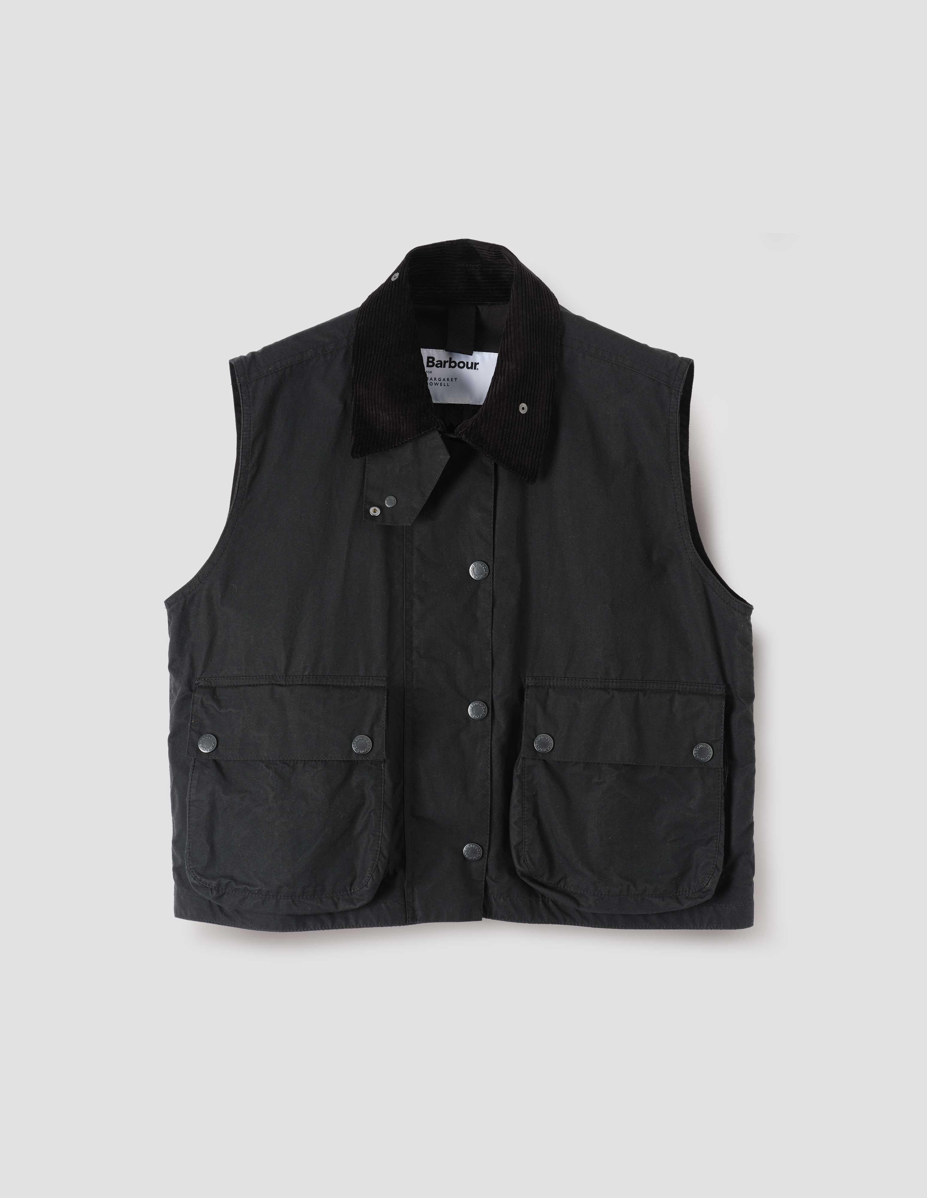 Black dry wax cotton Bedale Gilet | Margaret Howell