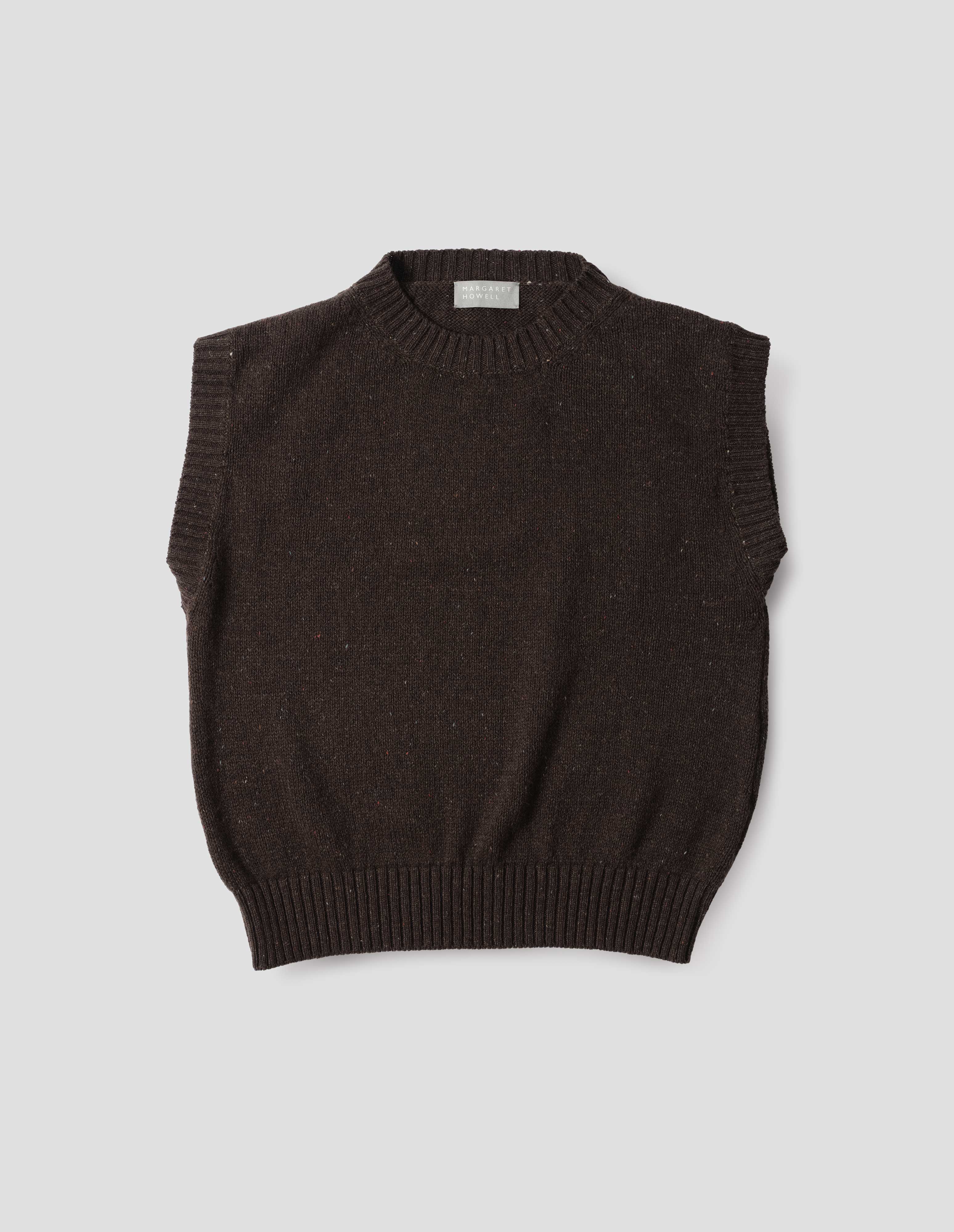 Dark brown merino cashmere silk Boxy Crew Slipover | Margaret Howell