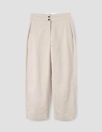 DEEP WAISTBAND TROUSERS | COTTON LINEN TWILL | STONE