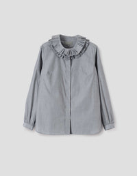 DOUBLE RUFFLE COLLAR SHIRT | COTTON CHAMBRAY | MID GREY