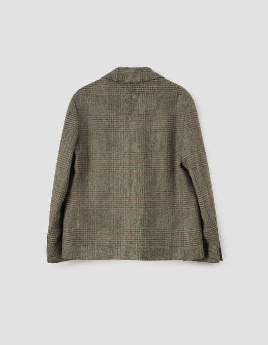 Green-brown glencheck blazer, back flat lay view.