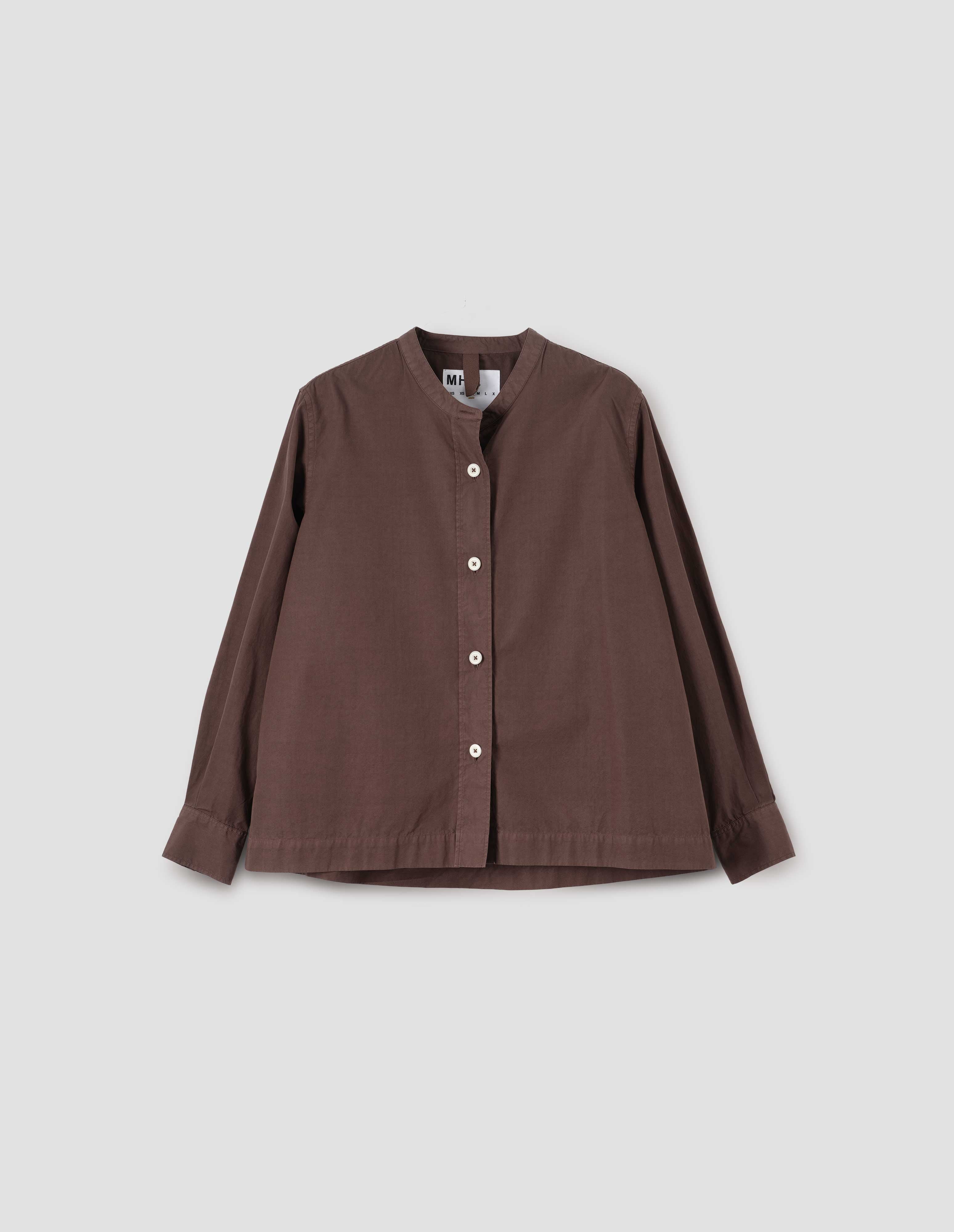 Grape cotton Button Through Collarless Shirt | MHL. by Margaret Howell