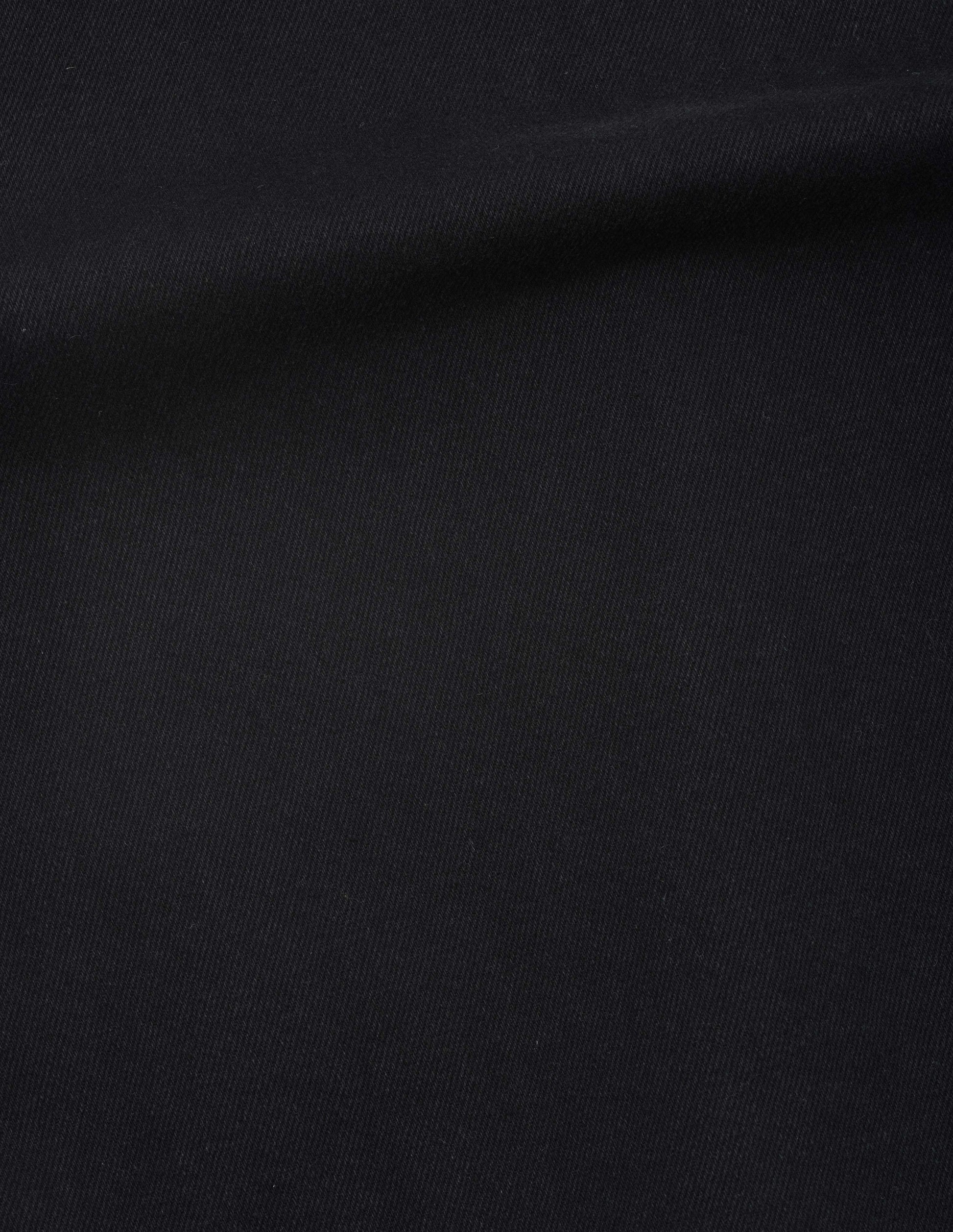 Black cotton denim skirt fabric swatch.