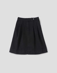 MHL. DOUBLE PLEAT SKIRT | BLACK COTTON DENIM | BLACK