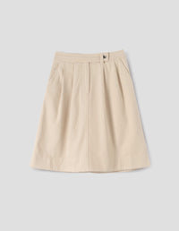 MHL. DOUBLE PLEAT SKIRT | COTTON WOOL DRILL | BONE
