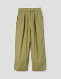 MHL. PLEATED CROP TROUSERS | SOFT DENSE COTTON | LEAF GREEN