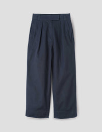 MHL. PLEATED CROP TROUSERS | SOFT DENSE COTTON | NAVY