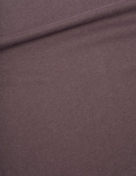 Dark purple cotton linen jersey t-shirt fabric swatch.