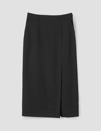 MIDI VENT SKIRT | FLUID WOOL TWILL | BLACK