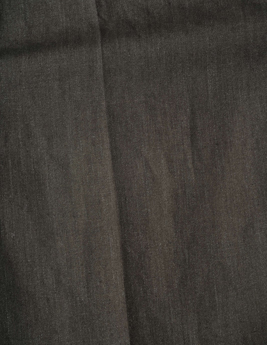 Brown pure linen trousers fabric swatch.