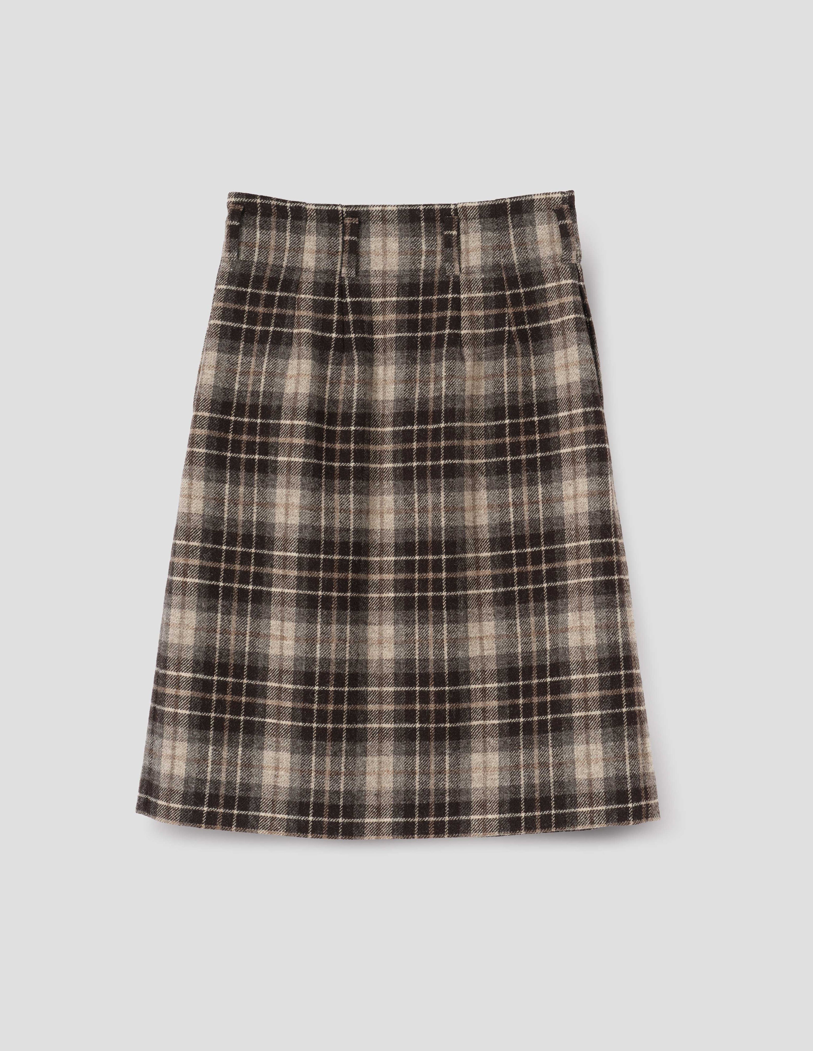 Natural brown graphic wool check Paper Bag Skirt | Margaret Howell
