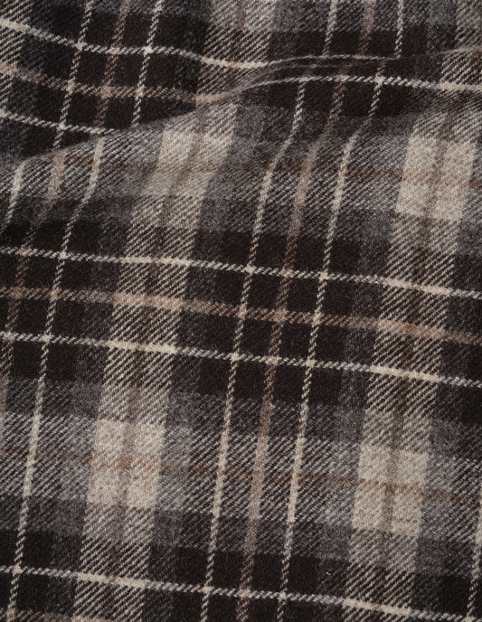 Beige and brown graphic wool check skirt, fabric swatch. 