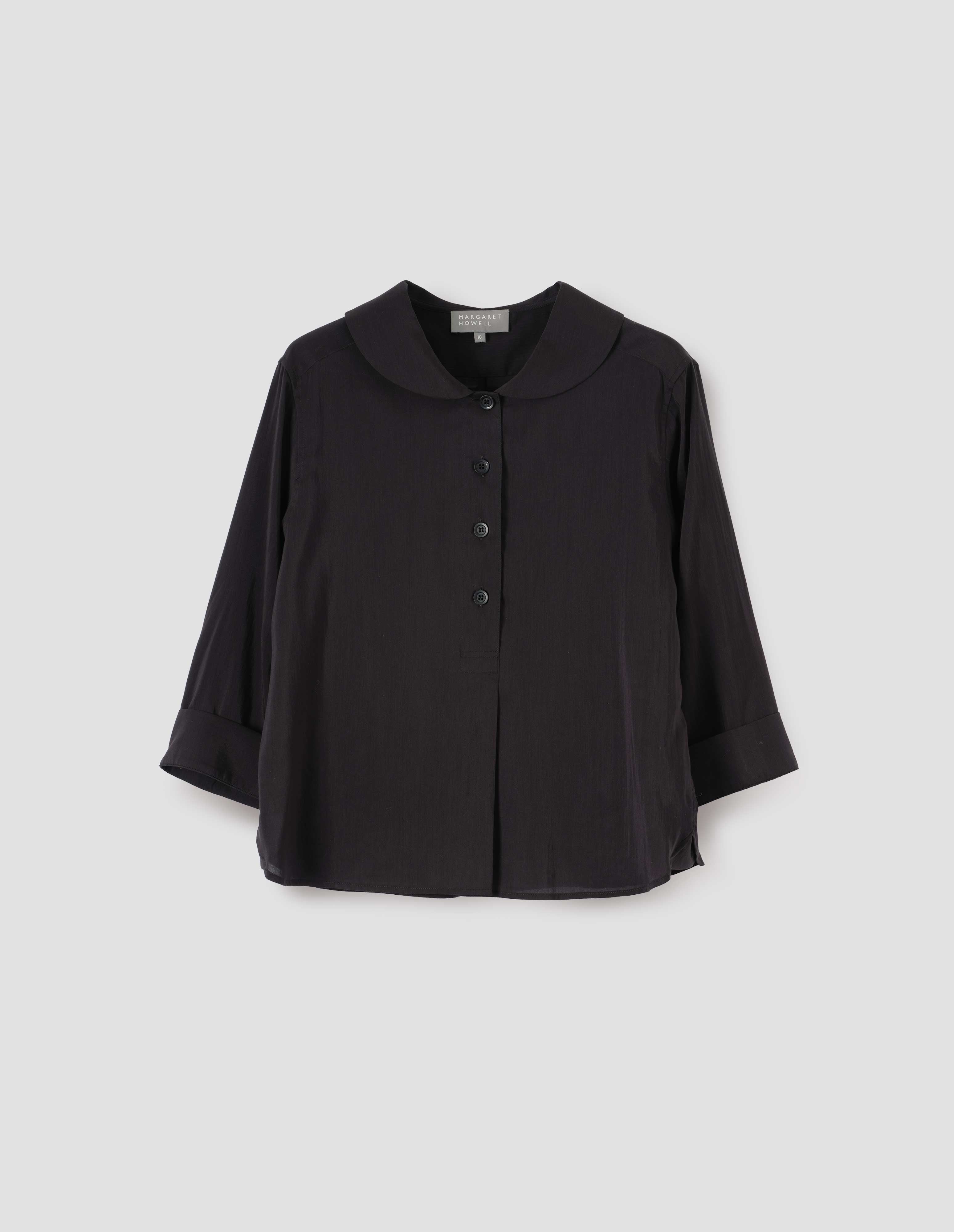 Black fine cotton silk Petal Collar Shirt | Margaret Howell