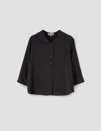 PETAL COLLAR SHIRT | FINE COTTON SILK | BLACK