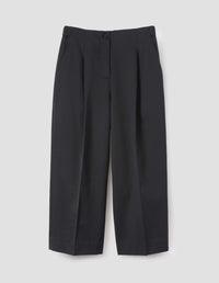 PLEATED FRONT CROPPED TROUSERS | WOOL COTTON TWILL | SLATE