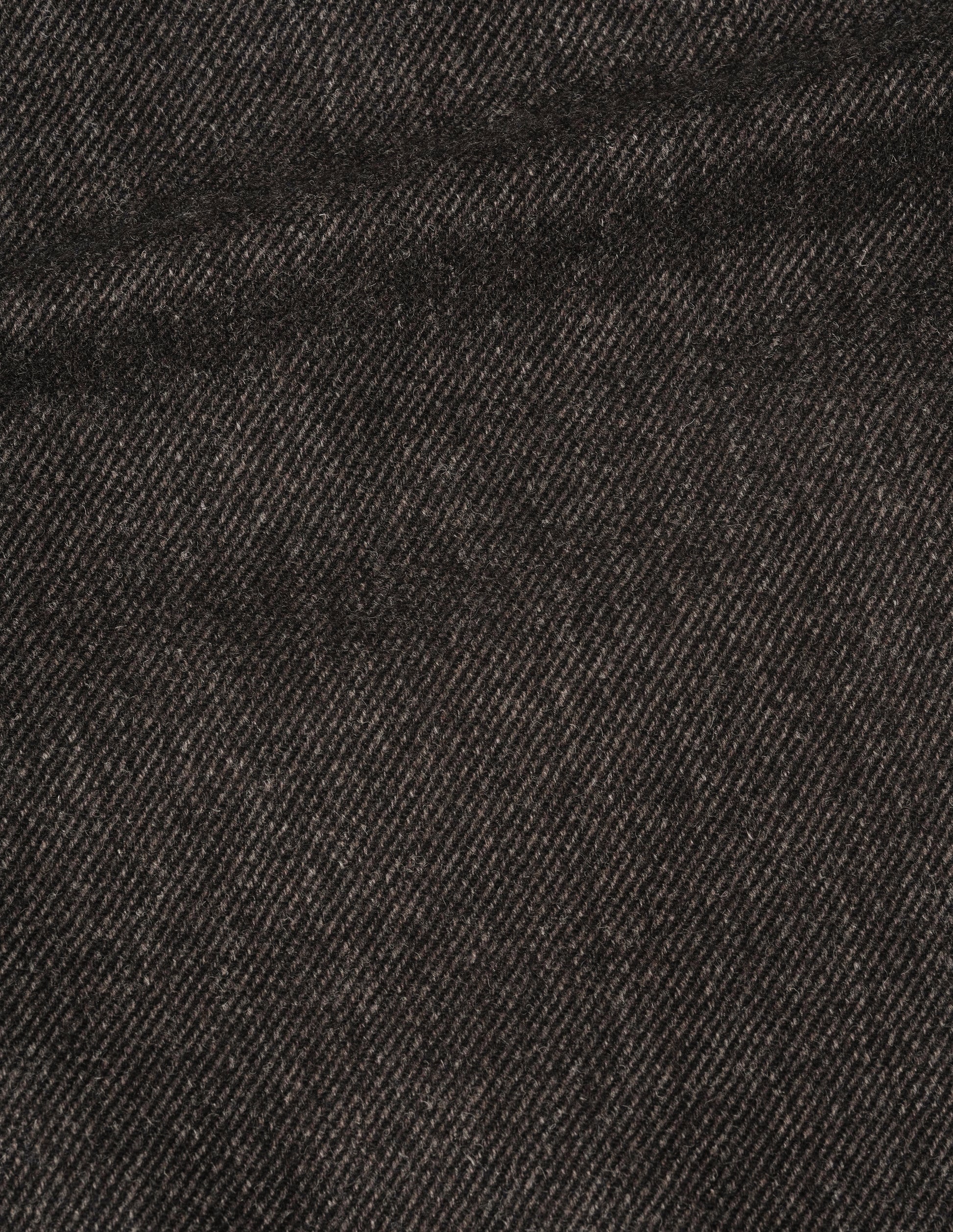 Brown compact wool twill overcoat, fabric swatch.