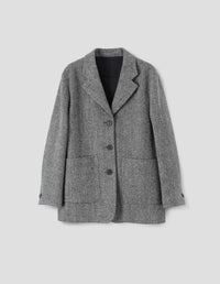 RELAXED THREE BUTTON JACKET | WIDE HERRINGBONE WOOL | GREY / BLACK