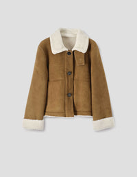 SHEARLING CROPPED JACKET | CURLY MERINO SHEARLING | TAN / ECRU